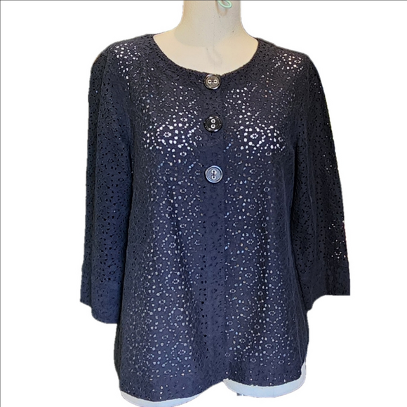 Westbound Sweaters - WESTBOUND BLACK Eyelet Button-Up CARDIGAN